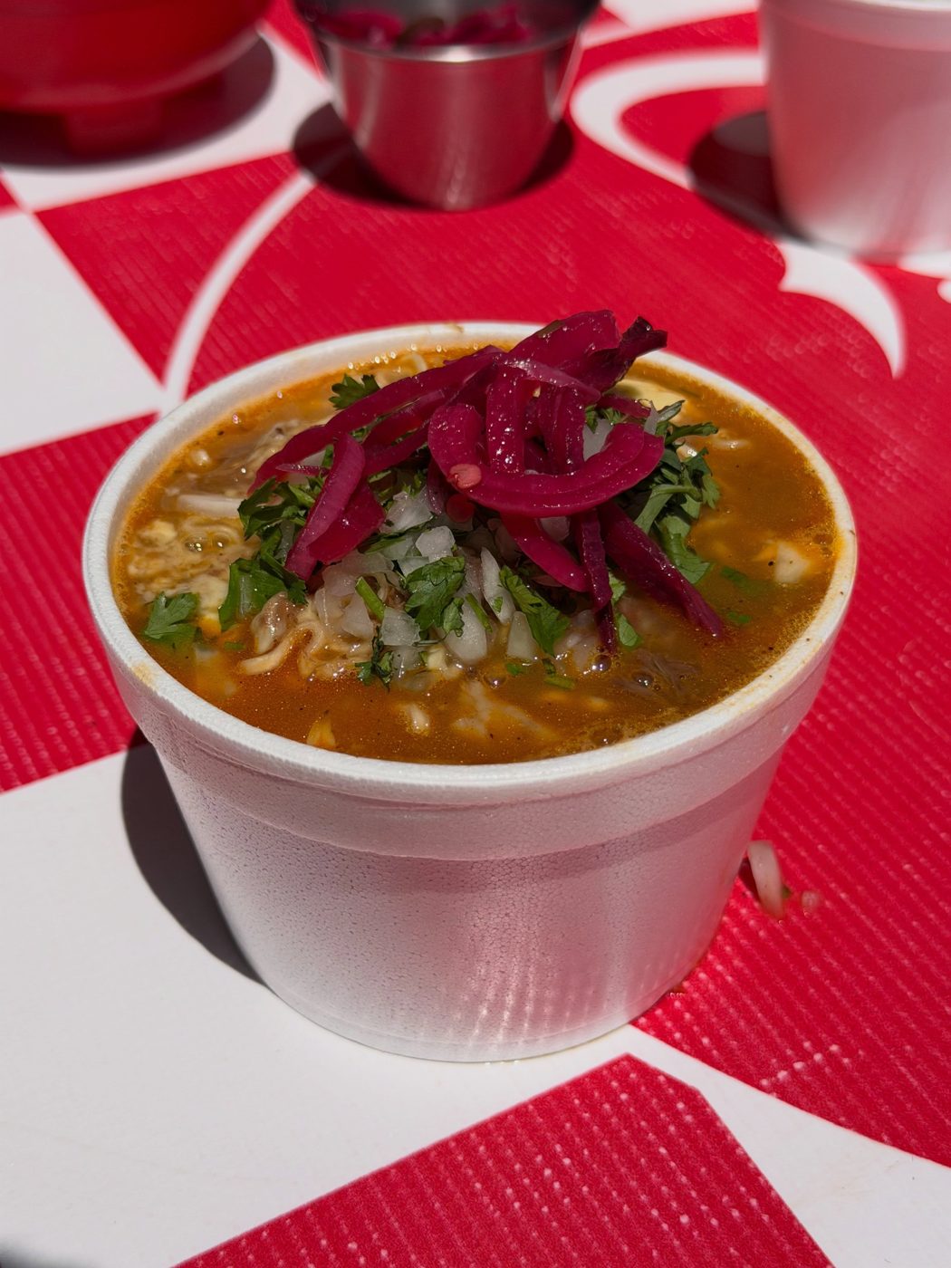 Birriamen con cebolla morada y cilantro